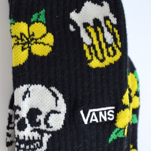 vans crew socks black skull beer and Hawaiian flowers men size 9.5-13 - Picture 2 of 2